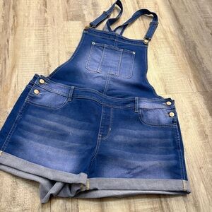 No Boundaries Relaxed Fit Denim Short Overalls XXL
